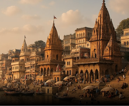 Historic ghats and temples of Kashi beside the Ganga
