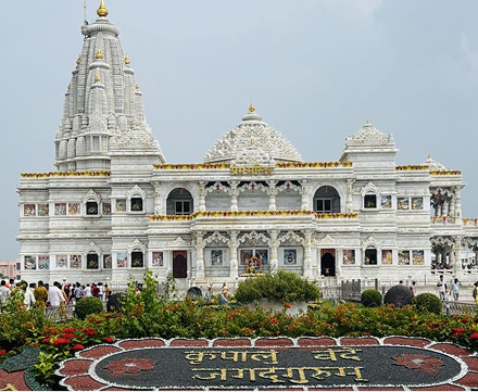 Historic Prem Mandir and temple architecture in Vrindavan